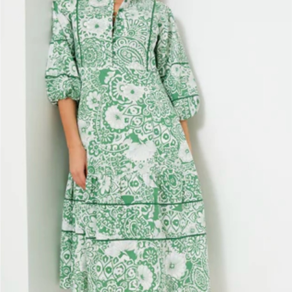 Green Paisley Tiered Midi Dress